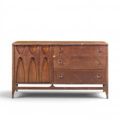  Broyhill Brasilia Broyhill Brasilia Mid Century Walnut and Brass Offset Credenza and Hutch - 4684147