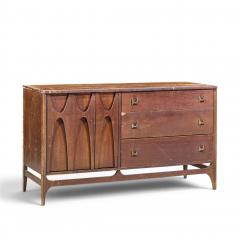  Broyhill Brasilia Broyhill Brasilia Mid Century Walnut and Brass Offset Credenza and Hutch - 4684148