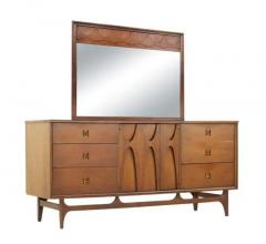  Broyhill Brasilia Lightly Restored Broyhill Brasilia Walnut Brass 9 Drawer Long Dresser Mirror - 3253764