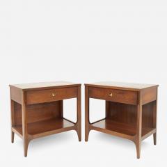  Broyhill Brasilia Pair Expertly Restored Broyhill Brasilia Walnut Brass Nightstands End Tables - 3890275