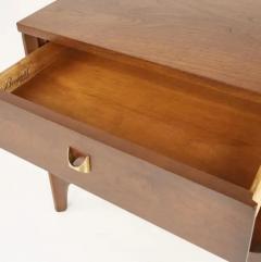  Broyhill Brasilia Pair Lightly Restored Broyhill Brasilia Walnut Brass Nightstands or End Tables - 3208661