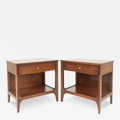  Broyhill Brasilia Pair Lightly Restored Broyhill Brasilia Walnut Brass Nightstands or End Tables - 3210450