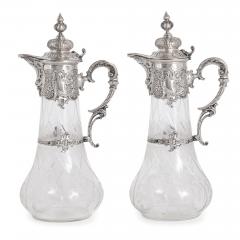  Bruckmann Sohne Pair of etched glass and silver pitchers by Bruckmann Sohne - 1894767