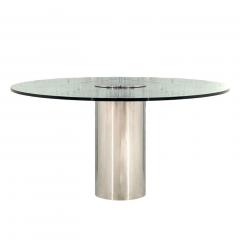  Brueton Brueton Chrome and Glass Cylindrical Pedestal Dining Table 1980 - 4527671