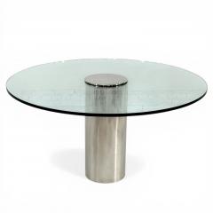  Brueton Brueton Chrome and Glass Cylindrical Pedestal Dining Table 1980 - 4527707