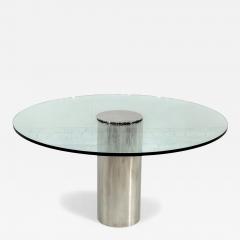  Brueton Brueton Chrome and Glass Cylindrical Pedestal Dining Table 1980 - 4527730