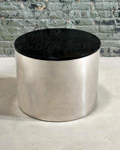  Brueton Brueton Polished Stainless Steel Marble Drum side end Table 1970 - 3547224