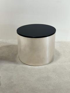  Brueton Brueton Polished Stainless Steel Marble Drum side end Table 1970 - 3547228