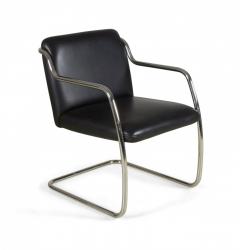  Brueton Pair Of Brueton Contemporary Black Leather And Steel Tube Frame Armchairs - 3171036