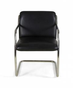 Brueton Pair Of Brueton Contemporary Black Leather And Steel Tube Frame Armchairs - 3171040
