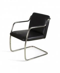  Brueton Pair Of Brueton Contemporary Black Leather And Steel Tube Frame Armchairs - 3171042