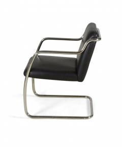  Brueton Pair Of Brueton Contemporary Black Leather And Steel Tube Frame Armchairs - 3171045