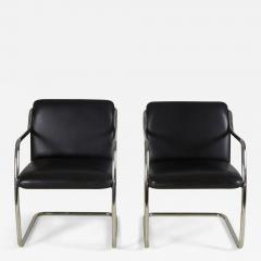  Brueton Pair Of Brueton Contemporary Black Leather And Steel Tube Frame Armchairs - 3179099