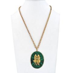  Buccellati BUCCELLATI 18K YELLOW GOLD GEMINI MALACHITE MEDALLION NECKLACE - 2553998