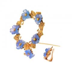  Buccellati BUCCELLATI 18K YELLOW GOLD ROUND WREATH BROOCH AND FLOWER EARRINGS SET - 2292072