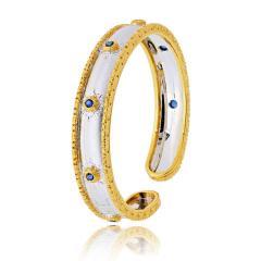  Buccellati Buccellati 18K Two Tone Capri Macri 7 Sapphire Bangle Bracelet - 4698542