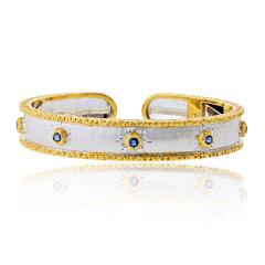  Buccellati Buccellati 18K Two Tone Capri Macri 7 Sapphire Bangle Bracelet - 4698595