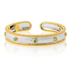  Buccellati Buccellati 18K Two Tone Macri Capri 7 Round Green Emerald Bangle Bracelet - 4698594