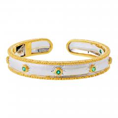  Buccellati Buccellati 18K Two Tone Macri Capri 7 Round Green Emerald Bangle Bracelet - 4698617