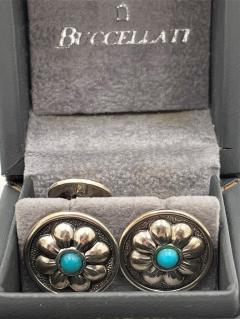  Buccellati Buccellati Italian Pair of Sterling Silver Turquoise Cufflinks - 3237179