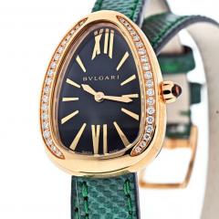  Bvlgari Bulgari BVLGARI 18K ROSE GOLD DIAMOND SERPENTI ON A GREEN LEATHER STRAP WATCH - 2650659