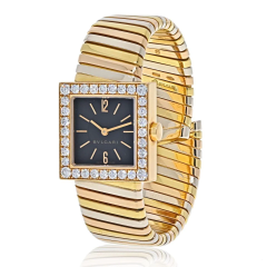  Bvlgari Bulgari BVLGARI 18K TRI COLOR QUADRATO SQUARE DIAMOND BEZEL TUBOGAS SQ 222 T WATCH - 2713378