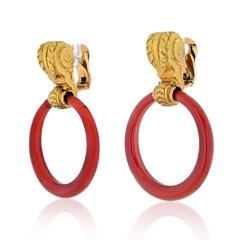  Bvlgari Bulgari BVLGARI 18K YELLOW GOLD CARNELIAN DOOR KNOCKERS 1970S EARRINGS - 2569894