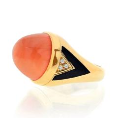  Bvlgari Bulgari BVLGARI 18K YELLOW GOLD CORAL PYRAMID BLACK ENAMEL DETAILS RING - 3321583