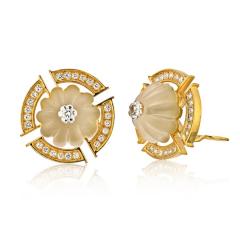  Bvlgari Bulgari BVLGARI 18K YELLOW GOLD ROCK CRYSTAL LARGE CLIP ON DIAMOND EARRINGS - 1786089