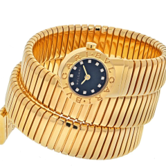  Bvlgari Bulgari BVLGARI 18K YELLOW GOLD TUBOGAS SERPENTI BLACK DIAMOND DIAL VINTAGE WRAP WATCH - 2707892