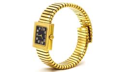  Bvlgari Bulgari BVLGARI TUBOGAS 18K YELLOW GOLD SQUARE SHAPE BLACK DIAMOND DIAL F078 FLEX - 1755515