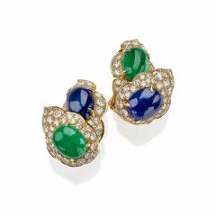  Bvlgari Bulgari Bulgari Emerald and Sapphire Clip Earrings - 3133156