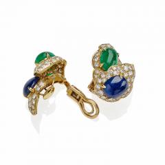  Bvlgari Bulgari Bulgari Emerald and Sapphire Clip Earrings - 3133173