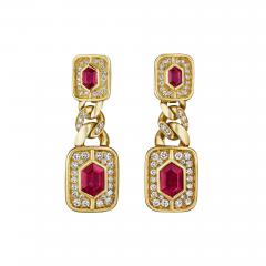  Bvlgari Bulgari Bulgari Ruby and Diamond Chain Link Pendant Earrings - 4716282