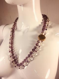  Bvlgari Bulgari Bulgari Style Amethyst Rock Crystal Necklace Ornate Amethyst Pearl Clasp - 541364