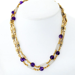  Bvlgari Bulgari Bvlgari 18K Yellow Gold Amethyst And Crystal Link Chain Necklace - 4097788