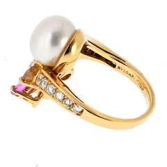  Bvlgari Bulgari Bvlgari 18K Yellow Gold Contraire Pearl And Diamond Multisapphire Ring - 4020840