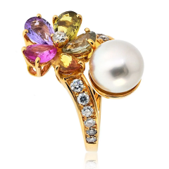  Bvlgari Bulgari Bvlgari 18K Yellow Gold Contraire Pearl And Diamond Multisapphire Ring - 4020841