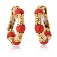  Bvlgari Bulgari Bvlgari 18K Yellow Gold Coral Hoop Circa 1989 Earrings - 4383917
