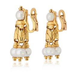  Bvlgari Bulgari Bvlgari 18K Yellow Gold Dopio Pearl Dangle Earrings - 4383068