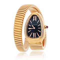  Bvlgari Bulgari Bvlgari Serpenti 18K Rose Gold SP P35G Black Dial Diamond Bezel Ladies Watch - 4412081