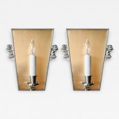  C G Hallberg C G Hallberg Swedish Art Deco Brass and Pewter Sconces with Lions - 626433