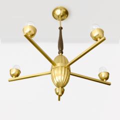  C G Hallberg SWEDISH ART DECO BRASS FIVE ARM CHANDELIER WITH OVOID FORM - 3434426