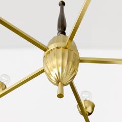  C G Hallberg SWEDISH ART DECO BRASS FIVE ARM CHANDELIER WITH OVOID FORM - 3434427