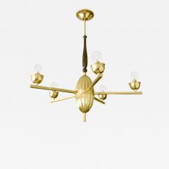  C G Hallberg SWEDISH ART DECO BRASS FIVE ARM CHANDELIER WITH OVOID FORM - 3436010