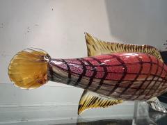  C R C Murano MID CENTURY VIBRANT RED AND GOLD STRIPED MURANO GLASS FISH - 3416577