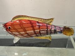  C R C Murano MID CENTURY VIBRANT RED AND GOLD STRIPED MURANO GLASS FISH - 3416585