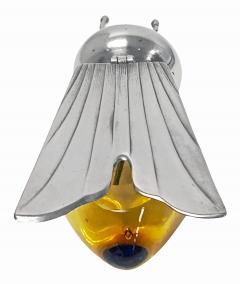  Camusso Sterling Silver amber glass figural Bee Honey Pot Camusso Peru C 1930 - 3455458
