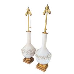  Capodimonte Pair of Mid Century Modern White Majolica Table Lamps - 4247372