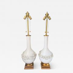  Capodimonte Pair of Mid Century Modern White Majolica Table Lamps - 4248581